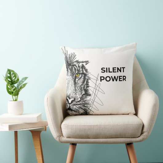 Half Face Lion Sketch Black Decorative クッション (椅子)