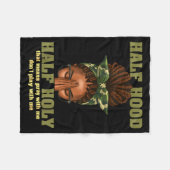 Half Hood Half Holy Pray Christian African Afro Bl フリースブランケット (正面(横))