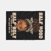 Half Hood Half Holy Pray Christian African Afro Bl フリースブランケット (正面(横))