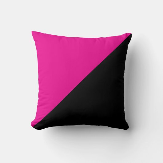 Half Hot Pink and Black Diagonal Colorblock クッション (正面)