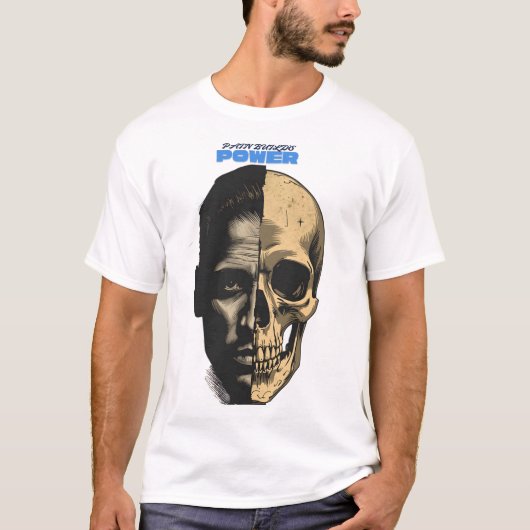 Half Human Half Skull Power Graphic T-Shirt Tシャツ (正面)