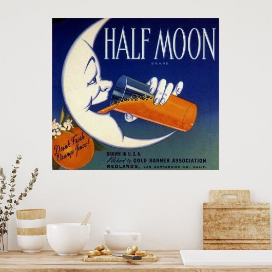 Half Moon Brand Oranges Crate Label ポスター (キッチン)