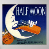 Half Moon Brand Oranges Crate Label ポスター (正面)