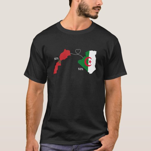 Half Morocco Half Algeria Heart Flag Map Moroccan Tシャツ (正面)