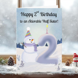 Half Sister Happy 2nd Birthday Snowman Building カード