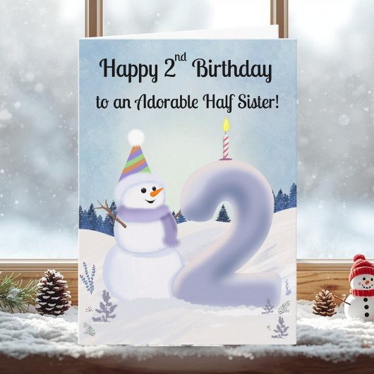 Half Sister Happy 2nd Birthday Snowman Building カード