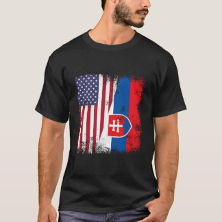 Half Slovak Slovakian Flag- Slovakia Usa Tシャツ