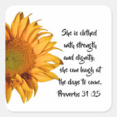 Half Sunflower Proverbs 31:25聖書の聖句カスタム スクエアシール (正面)