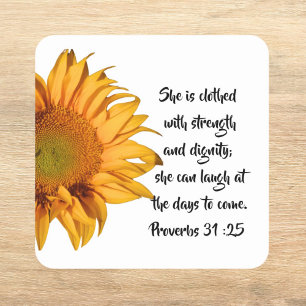 Half Sunflower Proverbs 31:25聖書の聖句カスタム スクエアシール