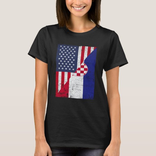Half USA Flag Half Croatia Flag American Croatian Tシャツ (正面)