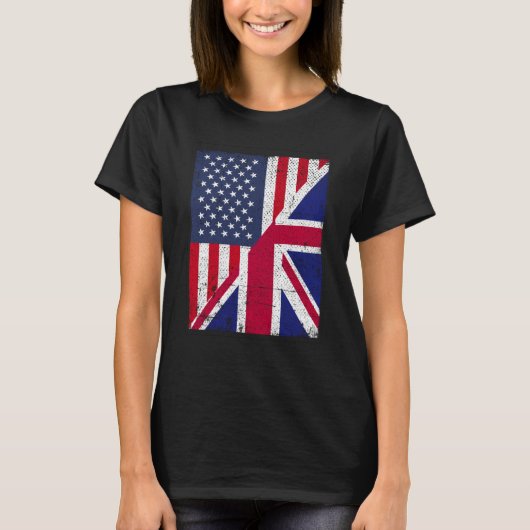 Half USA Flag Half Great Britain Flag American Bri Tシャツ (正面)