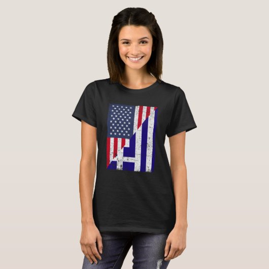 Half USA Flag Half Greece Flag American Greek Tシャツ (正面フル)