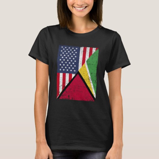 Half USA Flag Half Guyana Flag American Guyanian Tシャツ (正面)