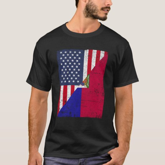 Half USA Flag Half Haiti Flag American Haitian Tシャツ (正面)