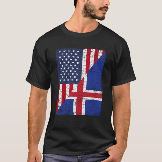 Half USA Flag Half Iceland Flag American Icelandic Tシャツ (正面)