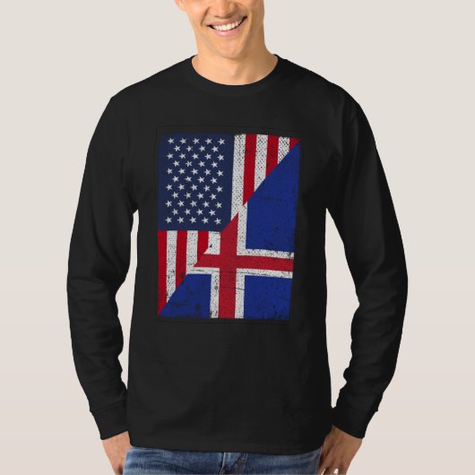 Half USA Flag Half Iceland Flag American Icelandic Tシャツ (正面)