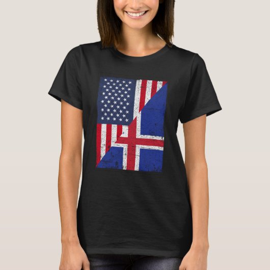 Half USA Flag Half Iceland Flag American Icelandic Tシャツ (正面)