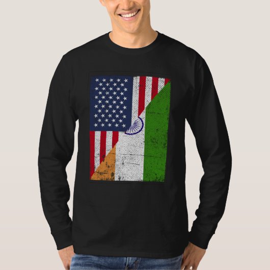 Half USA Flag Half India Flag American Indian Tシャツ (正面)