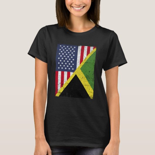 Half USA Flag Half Jamaica Flag American Jamaican Tシャツ (正面)