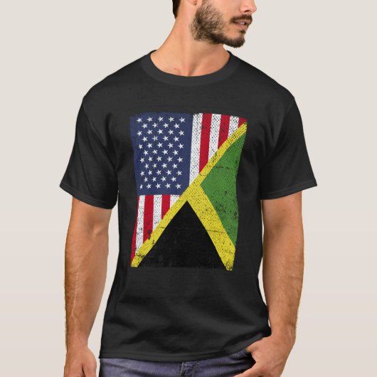 Half USA Flag Half Jamaica Flag American Jamaican Tシャツ (正面)