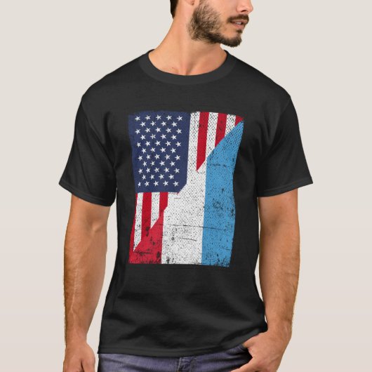 Half USA Flag Half Luxembourg Flag American Luxemb Tシャツ (正面)
