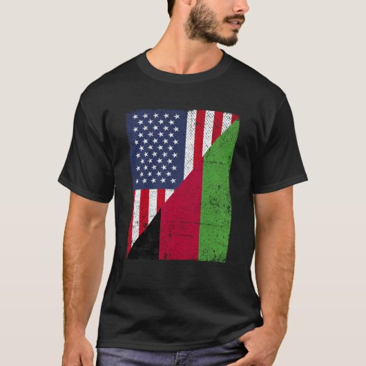 Half USA Flag Half Malawi Flag American Malawian Tシャツ (正面)
