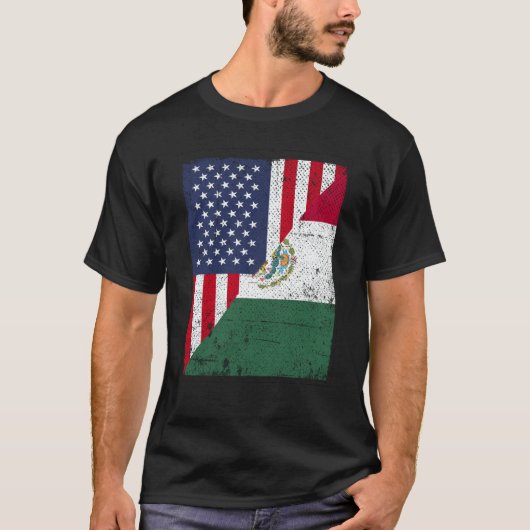 Half USA Flag Half Mexico Flag American Mexican Tシャツ (正面)