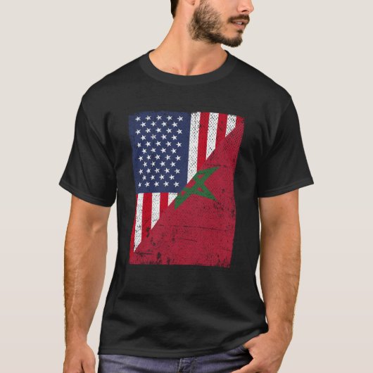 Half USA Flag Half Morocco Flag American Moroccan Tシャツ (正面)