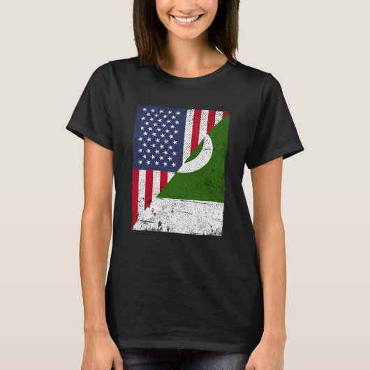 Half USA Flag Half Pakistan Flag American Pakistan Tシャツ (正面)