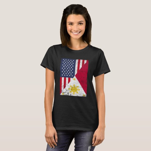 Half USA Flag Half Philippines Flag American Filip Tシャツ (正面フル)