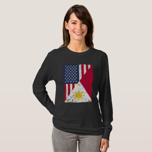Half USA Flag Half Philippines Flag American Filip Tシャツ (正面フル)