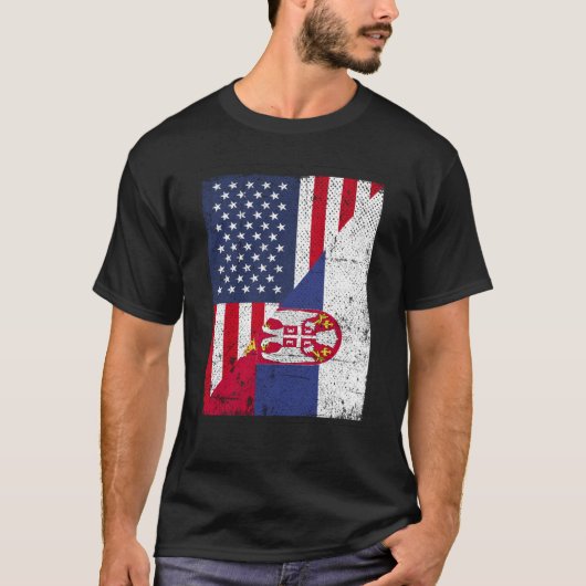 Half USA Flag Half Serbia Flag American Serbian Tシャツ (正面)