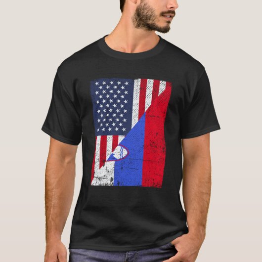 Half USA Flag Half Slovenia Flag American Slovenia Tシャツ (正面)