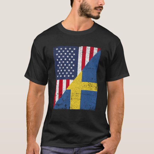Half USA Flag Half Sweden Flag American Swedish Tシャツ (正面)