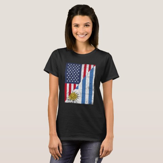 Half USA Flag Half Uruguay Flag American Uruguayan Tシャツ (正面フル)