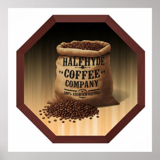 Halfhyde Coffee Coのラベル付き大判バーラップバッグ ポスター (正面)
