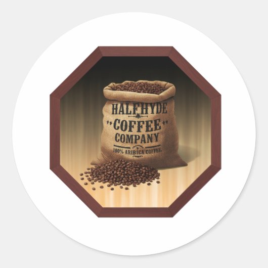 Halfhyde Coffee Coのラベル付き大判バール布袋 ラウンドシール (正面)