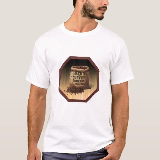 Halfhyde Coffee Coのラベル付き大判バール布袋 Tシャツ (正面)