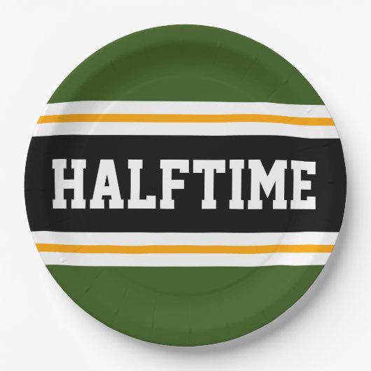 HALFTIMEフォレストグリーン白黒黄ストライプ色 ペーパープレート (正面)