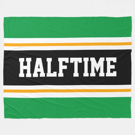 HALFTIMEブライトグリーン白黒レースストライプ フリースブランケット (正面(横))