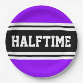 HALFTIMEブライトパープル白黒レースストライプ ペーパープレート