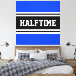 HALFTIMEブライトブルー白黒レースストライプズ キャンバスプリント