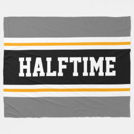 HALFTIMEブラックグレーホワイトイエローレーシングストライプズ フリースブランケット