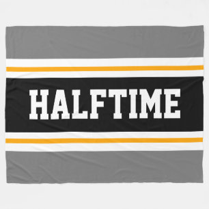 HALFTIMEブラックグレーホワイトイエローレーシングストライプズ フリースブランケット