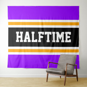 HALFTIME明はっきりしたるい紫色の黒い黄ストライプ色 タペストリー