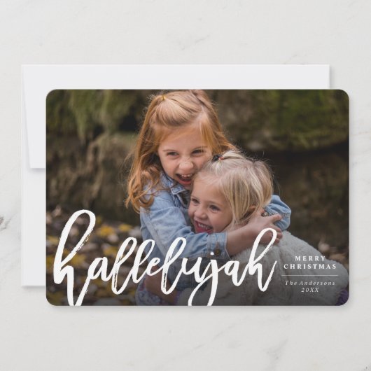 Hallelujahブラシスクリプト宗教的なクリスマスフォト シーズンカード (正面)