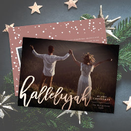 Hallelujahブラシスクリプト宗教的なクリスマスフォト 箔シーズンカード