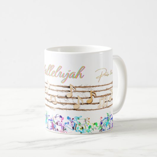 "Hallelujah主を賞賛"音楽ノートデザインマグ コーヒーマグカップ (正面右)