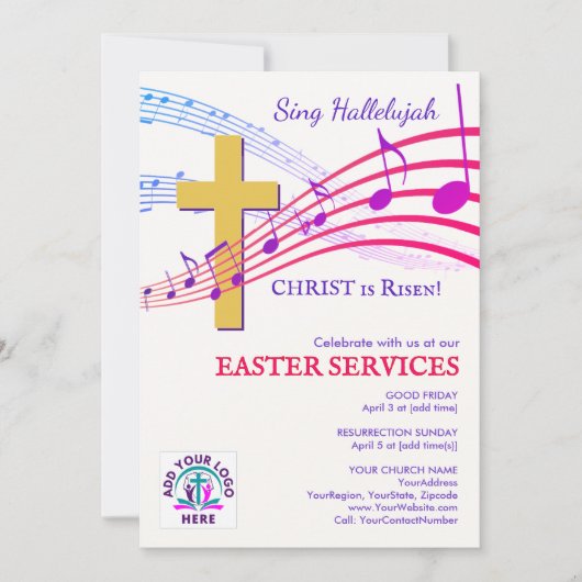 HALLELUJAH CHRIST IS RISEN QR Logo Church Easter  招待状 (正面)