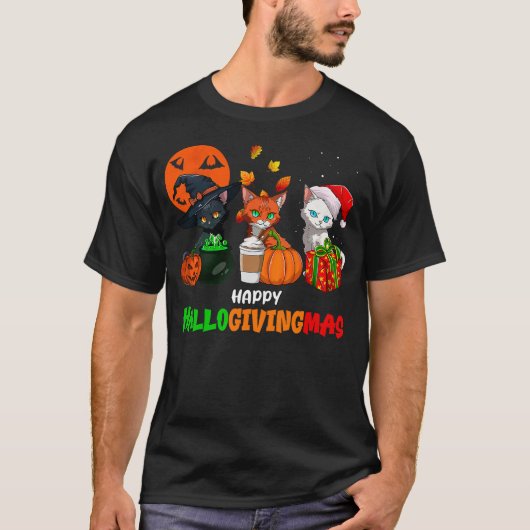 HalloGivingMas Cats Halloween, Thanksgiving, Chris Tシャツ (正面)